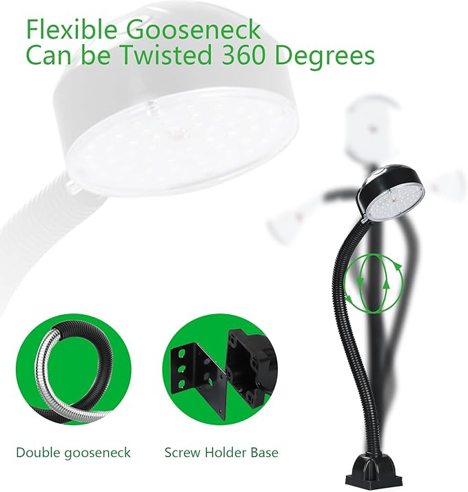 20W LED Work Light with Flexible Gooseneck, 2000 Lumens 6500K 110V US Plug - Image 3