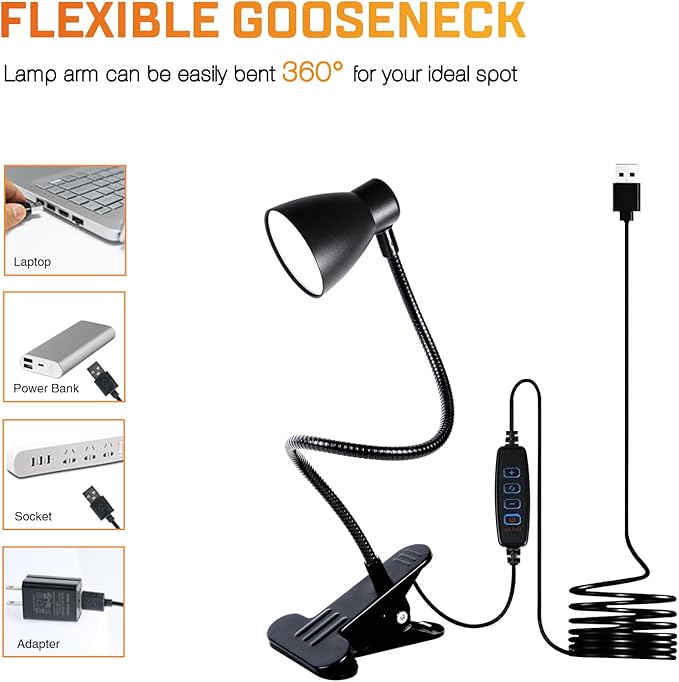 Clamp Desk Lamp, Clip on Reading Light, 3000K-6500K Adjustable Color Temperature - Image 5