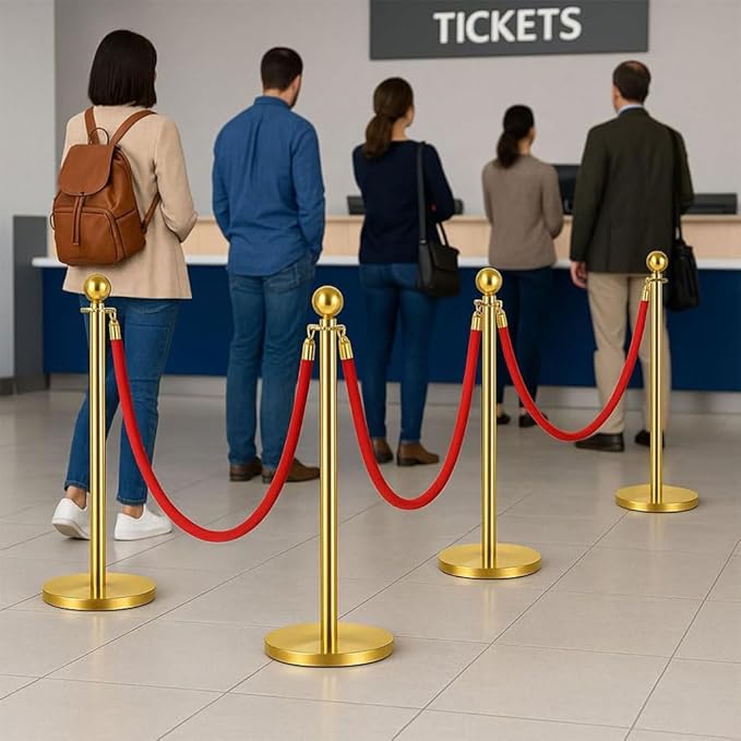8PCS Stanchion Posts with 6 Red Velvet Ropes, Crowd Control Barriers with - Image 5