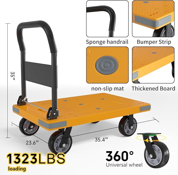 WUD Push Cart, Folding Mobile Platform Trolley, Thickened and Reinforced - Image 3