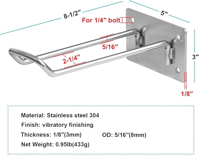 4 Pack 304 Stainless Steel Garage Wall Mount Rack Bracket, Wet Floor Safety - Image 2