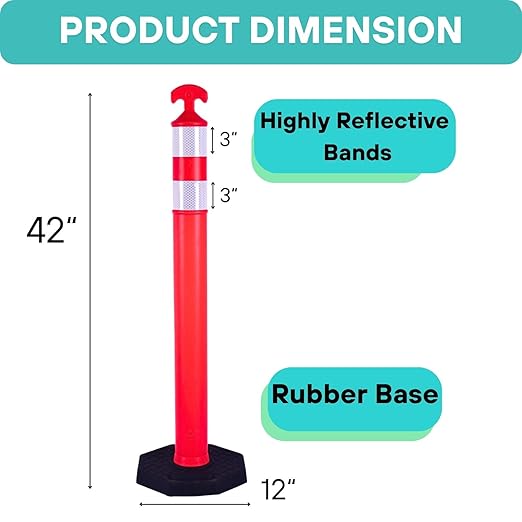 3PACK BESEA Traffic Delineator Cone 42”High Orange Traffic Safety Delineator - Image 2