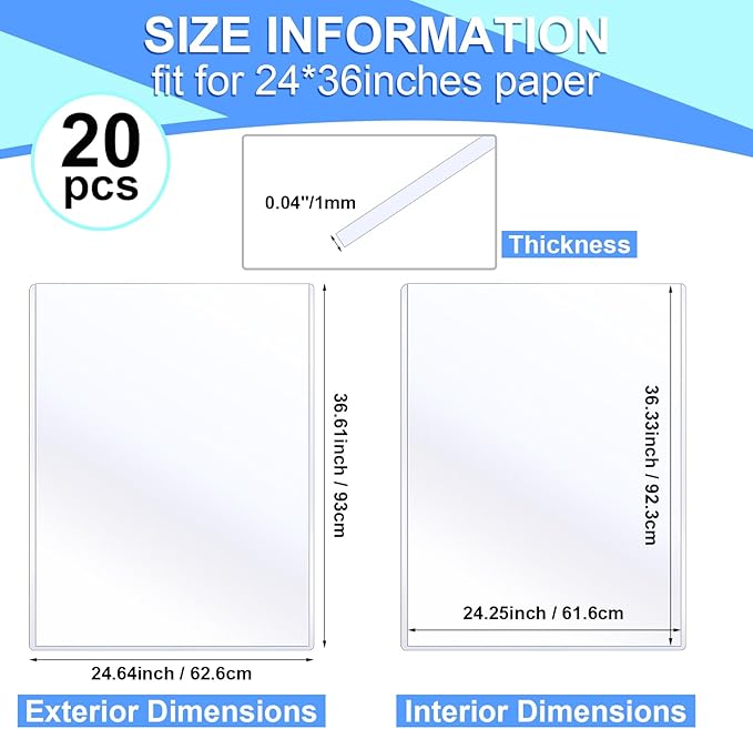 Sherr 20 Pcs Rigid Print Protectors Fit 24 x 36 Inch Poster Paper, Top Loading - Image 2
