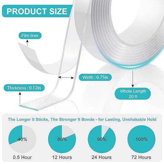 Double Sided Tape Heavy Duty 0.75in×20ft, Nano Tape Double Sided, Removable - Image 2