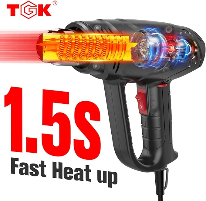 Heat Gun, TGK® 1800W Heavy Duty Hot Air Gun Kit 122℉~1202℉ Dual Temperature - Image 3