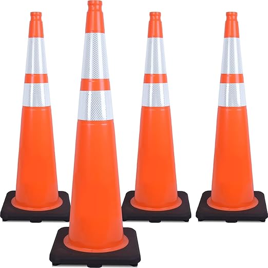 Fluorescent Orange/Green PVC Traffic Cones, Heavy Black Base Parking Lot Cone by OranLite