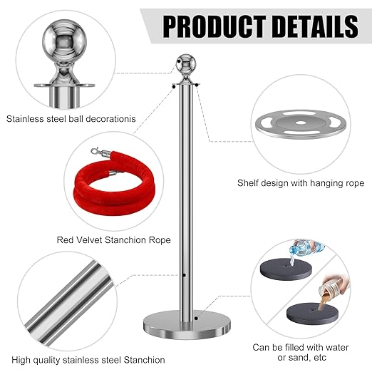 kaiyomi 6Pcs Stanchions with Red Velvet Ropes Set, 5 Feet Velvet Ropes and - Image 4