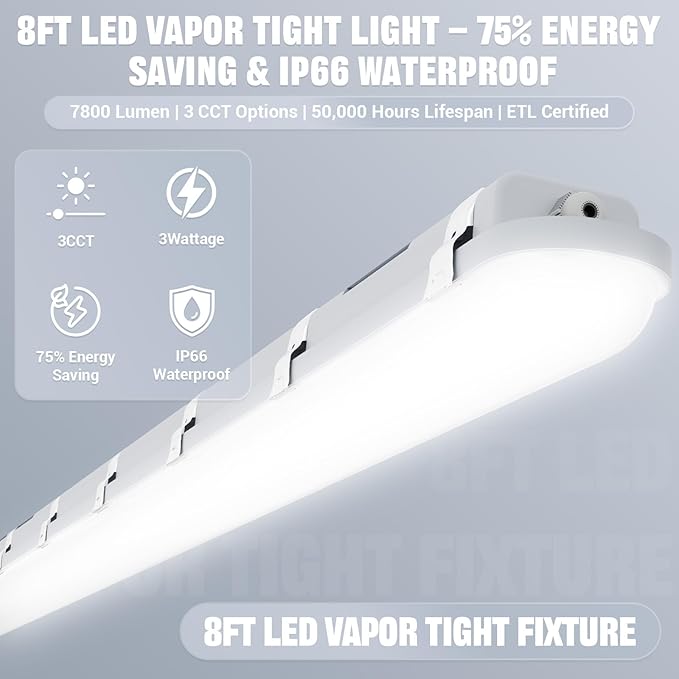 JTT 8FT LED Vapor Tight Light 120/100/80W Tunable, 18000lm LED Vapor Proof - Image 2