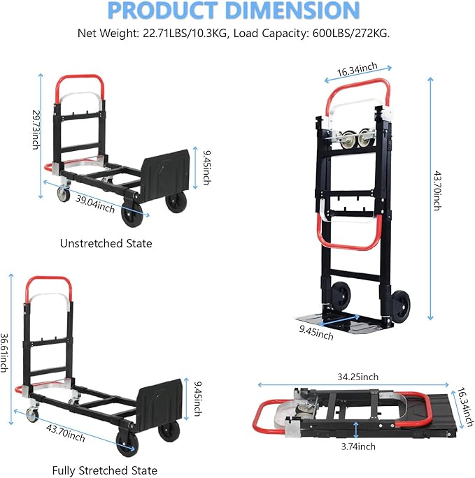3 in 1 Convertible Hand Truck, Folding Hand Dolly Cart - Image 5