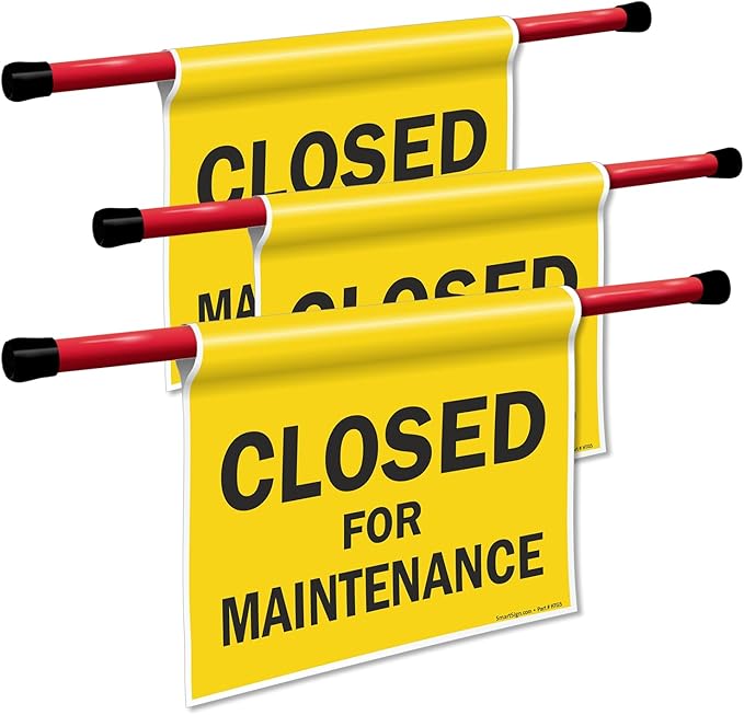 SmartSign 3-Pack 'Closed For Maintenance' Hanging Doorway Barricade Sign by SmartSign
