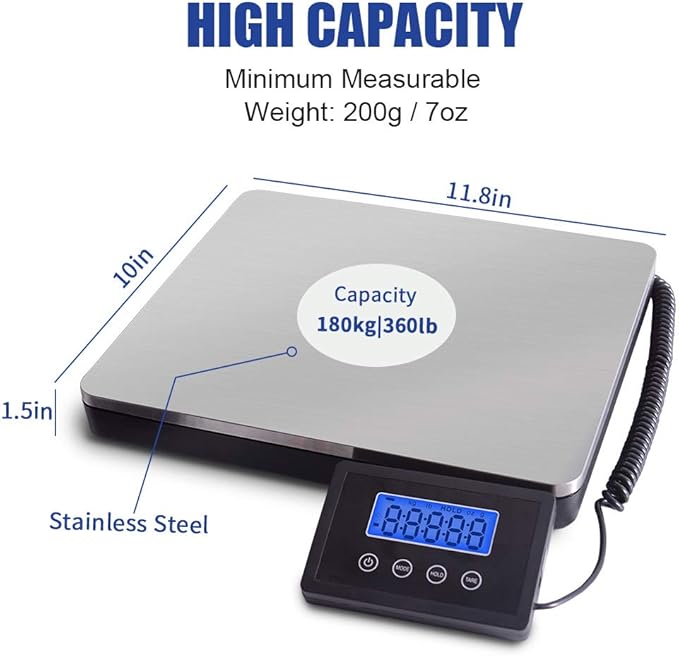 Fuzion Shipping Scale 360lb x 0.1lb, Stainless Steel Postal Scale - Image 2