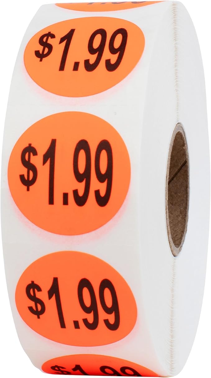 Perco Fluorescent Red 1-Inch Circle $1.99" Promotional Sale Labels—1, 000 by Perco