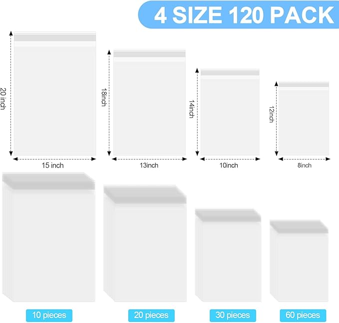 Outus 120 Pcs Poly Mailer Envelope 4 Sizes Shipping Bags Self Adhesive Clasp - Image 2