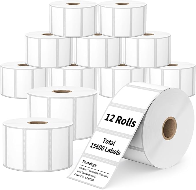 Tacnology 12 Rolls 2" X 1" Direct Thermal Labels by Tacnology