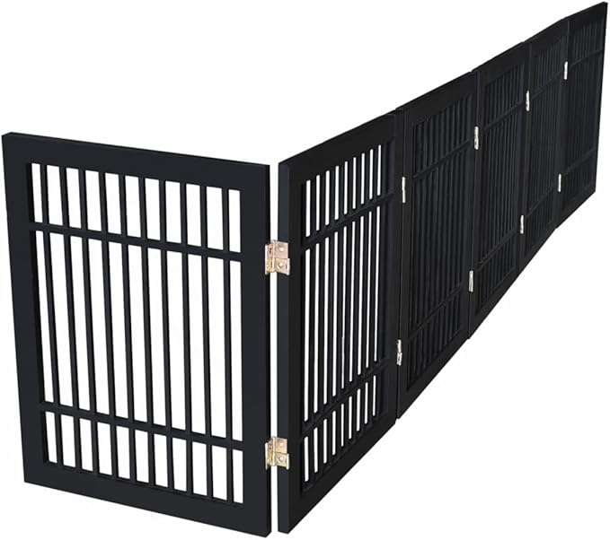 Pet Dog Gate Strong and Durable Freestanding Folding Acacia Hardwood Portable - Image 9