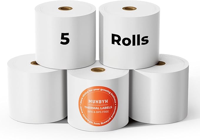 MUNBYN Thermal Paper 3 1/8 x 230ft, 5 Rolls Receipt Paper Work by MUNBYN