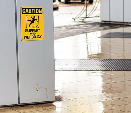 Slippery When Wet Or ICY Sign, Caution Sign, 4 Pack, UV Protected, Waterproof - Image 6