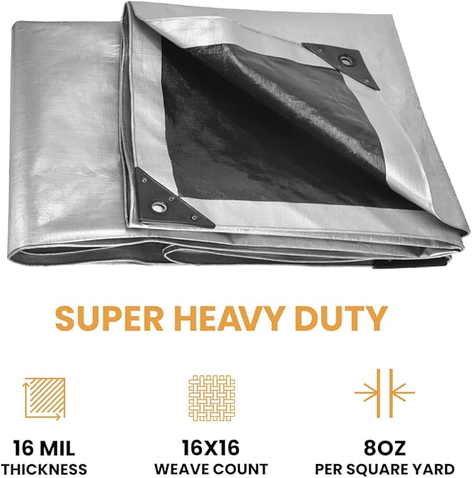 WHITEDUCK 10x20 Tarp 16 MIL Heavy Duty Poly Tarp Waterproof UV Resistant - Image 3