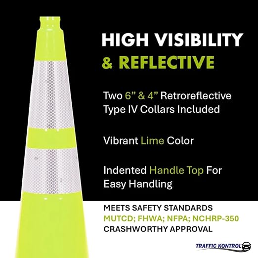 3 Pack 28" Inch Lime Traffic Safety Cones - Image 4