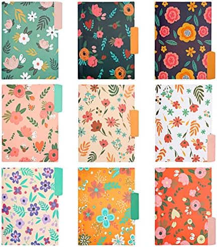 EOOUT 9pcs Decorative File Folders Letter Size, 1/3-Cut Tabs Plastic File Folders for Documents with Colorful Floral Patterns and Erasable Category Labels for Notes Office and School Supplies - Image 2
