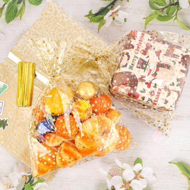 COQOFA Clear Cellophane Treat Bags - 12"x16", 50 pcs, Gold for Birthday, Wedding, Party - Image 4