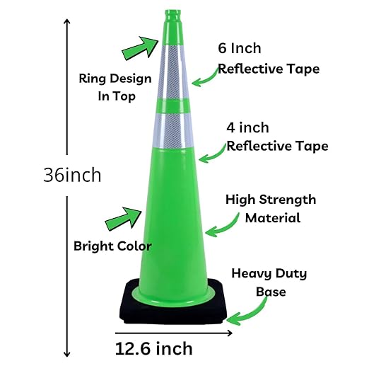 BESEA 6Pack 36” inch Traffic Safety Cones Green Road Parking Cones Construction - Image 2