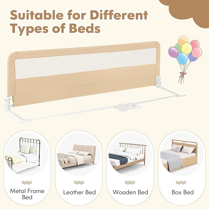 BABY JOY Bed Rails for Toddlers, Upgraded Swing Down Bed Guard w/Safety Strap - Image 5