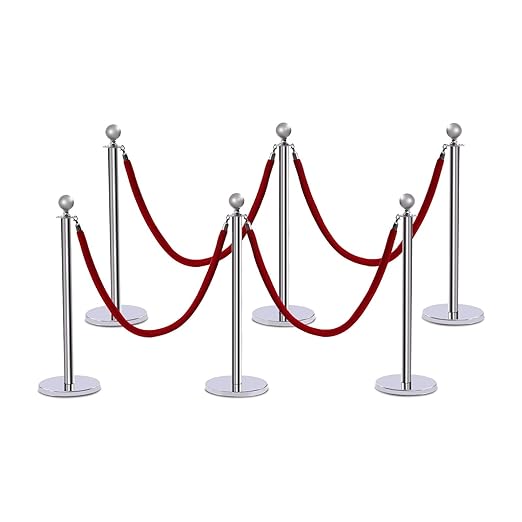 6 PCS Stanchions and Velvet Ropes Set, Hollow Base by Unknown