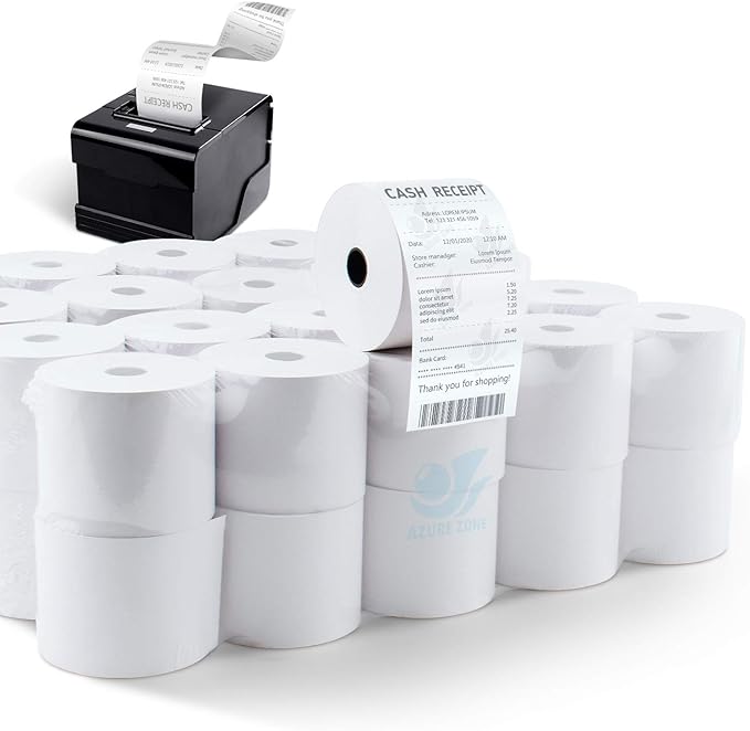 Azure Zone, Thermal Paper 2-1/4 X 230ft 100 Rolls, Fits Most POS Machines and by AzureZone