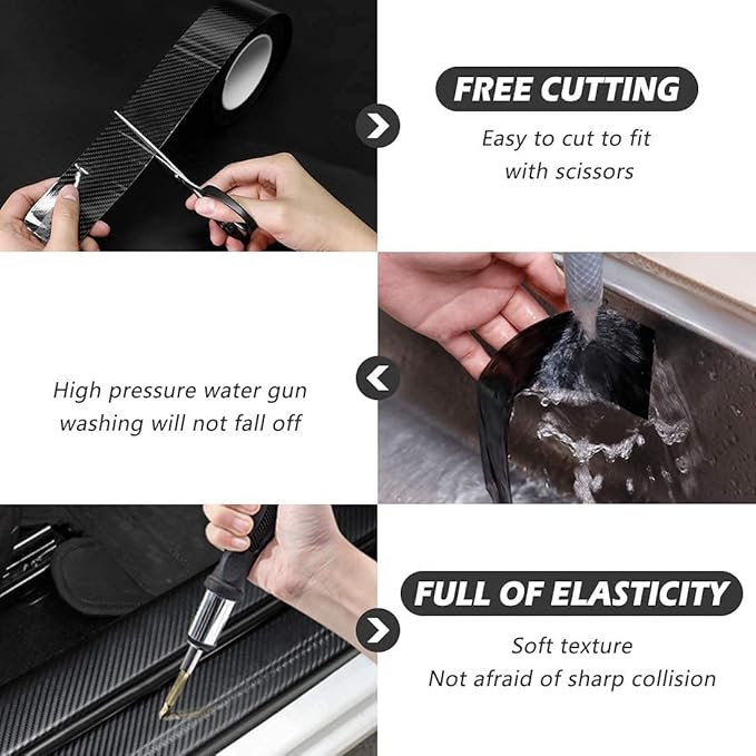 CloudBuyer Universal Car Door Edge Protector, Carbon Fiber 5D Gloss Black Vinyl - Image 3