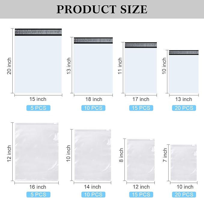 Outus 50 Pcs Mailers with 50 Pcs Poly Zipper Clothes Packaging Bags 4 Sizes - Image 2