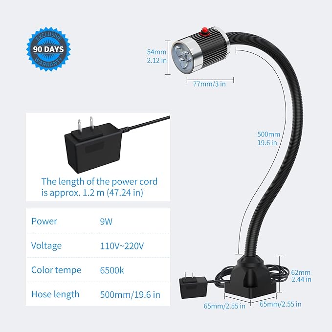 900 Lumens LED Machine Shop Light, IP65 Water Proof Flexible Gooseneck Lamp - Image 6