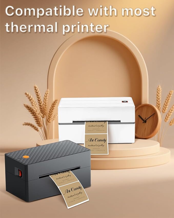 iEager Brown Square Thermal Label Stickers, 500 Sheets/Roll - Image 4