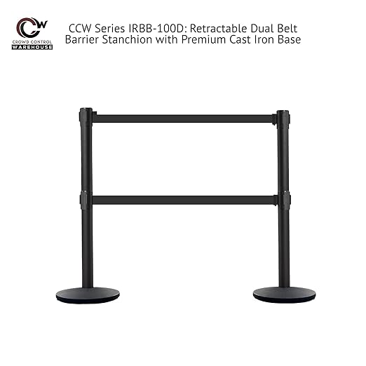 Crowd Control Warehouse CCW Set of 2 Dual Retractable Belt Barrier Stanchion - Image 2