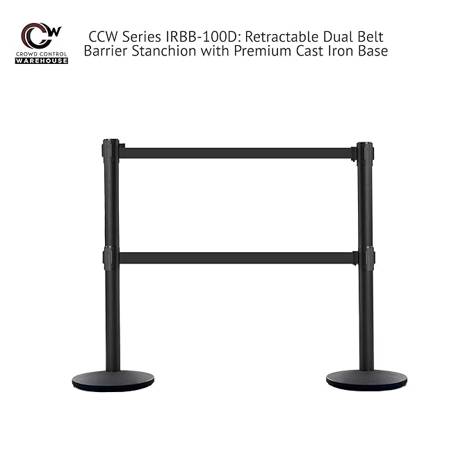 Crowd Control Warehouse CCW Set of 2 Dual Retractable Belt Barrier Stanchion - Image 2