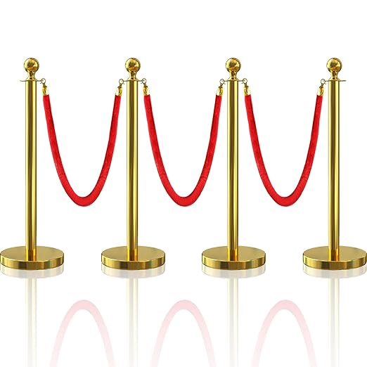 4Pcs Gold Stanchion Post Queue Velvet Ropes and Posts by SuiROYI