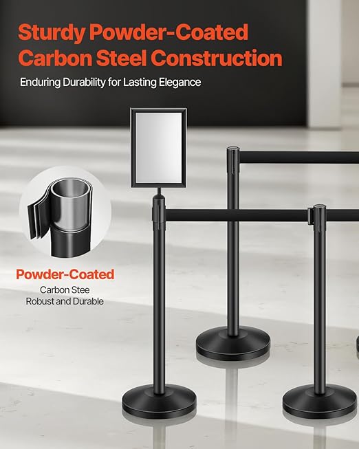 VEVOR Stanchion Post, Carbon Steel Black Stanchions Queue - Image 2