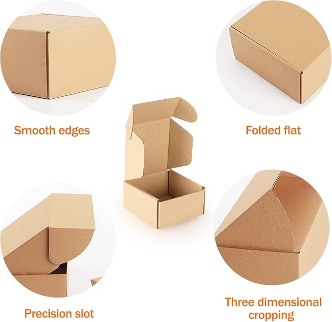 PHAREGE 4x4x2 inch Shipping Boxes Bulk 50 Pack Brown, Tab Lock Tuck Top Mailer - Image 5