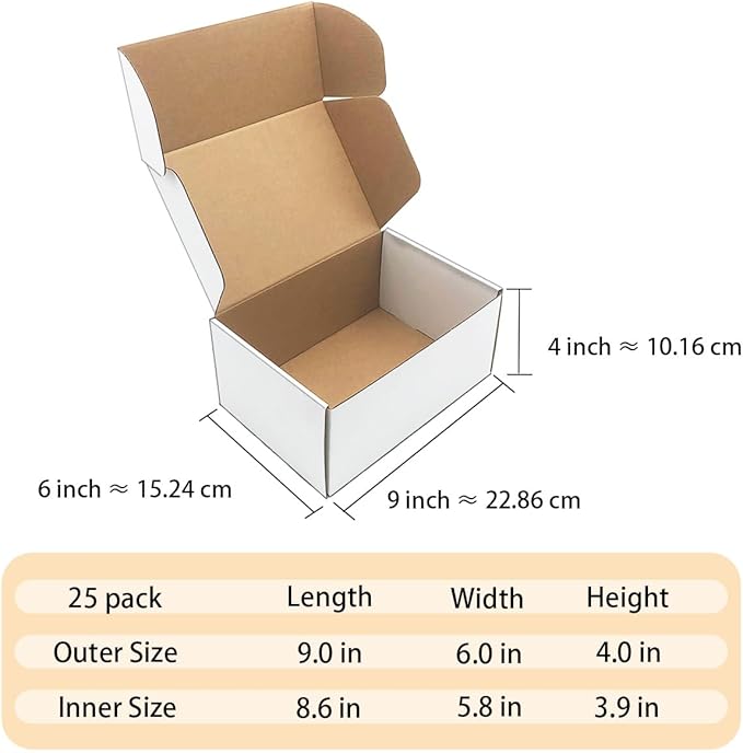 9x6x4 inch Shipping Boxes Set of 25，White Corrugated Cardboard Box - Image 7