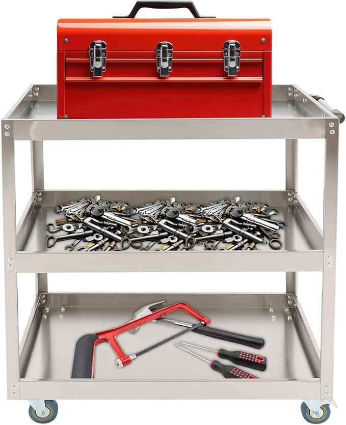 3-Tier Stainless Steel Utility Cart, 440lb Load-Bearing Heavy Duty Service Cart by Unknown