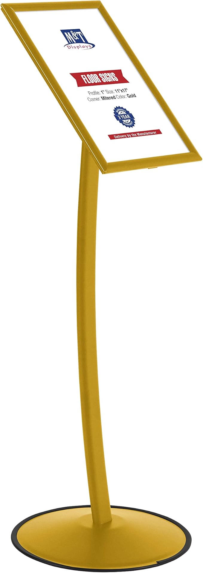 M&T Displays Simplistic Curved Menu Board 11x17 inch Gold Pedestal Sign Holder - Image 8