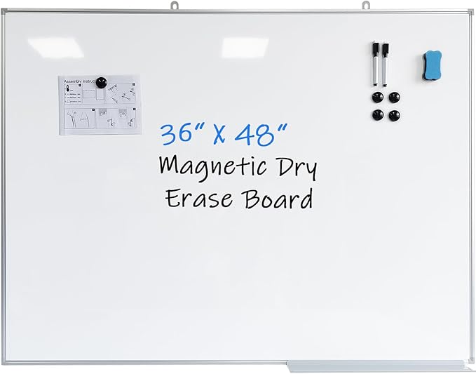 Dry Erase Board Magnetic Whiteboard 48"x 36" White Board Wall Mounted Aluminum by JYYPWB