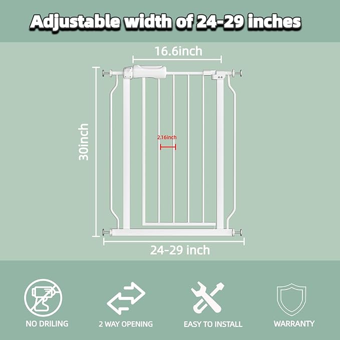 TSAYAWA Narrow Baby gate Baby Safety Gate 24.02-29Inch Auto Close Child Gates - Image 2