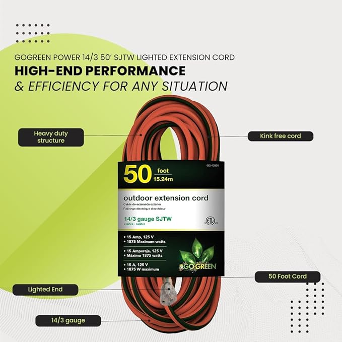 Go Green Power Inc. 14/3 50ft Outdoor Lighted Extension Cord - Image 5