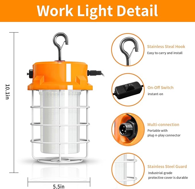 80W LED Temporary Work Light 12000lm 5000K Daylight White Portable Hanging - Image 2