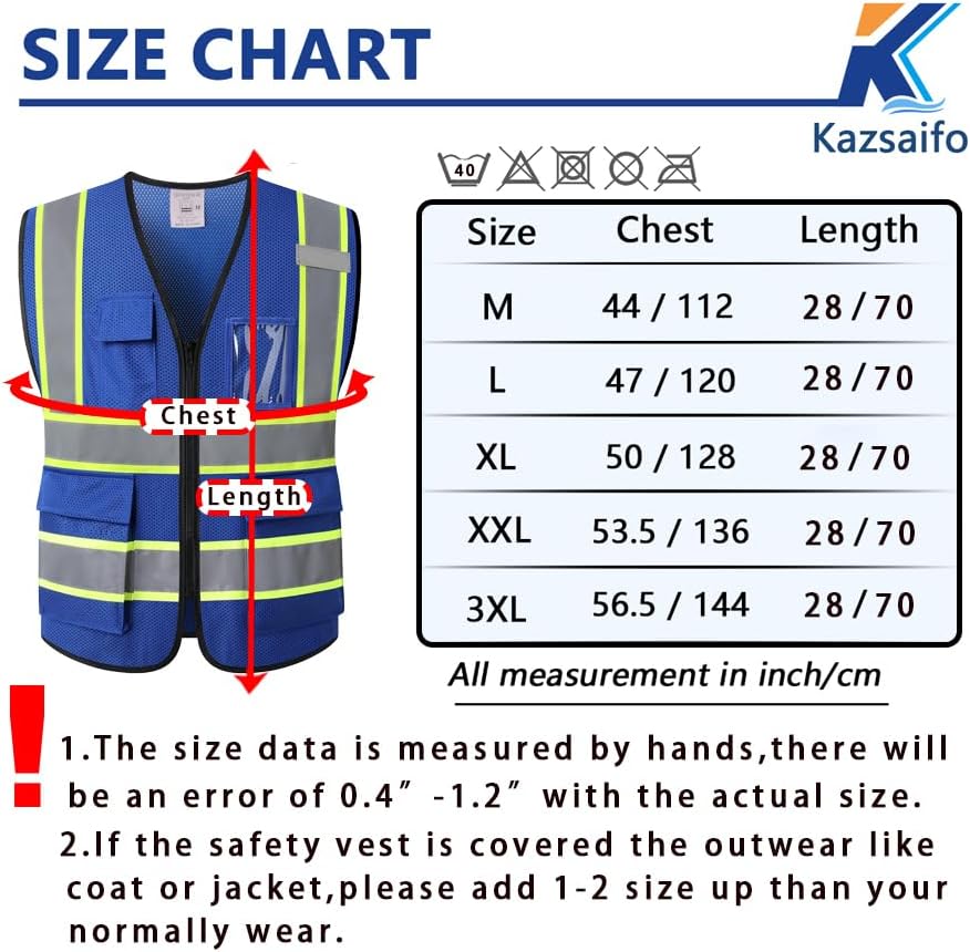 Reflective Safety Vest for Men Women with Pockets,KZ177,Blue,2XL - Image 2