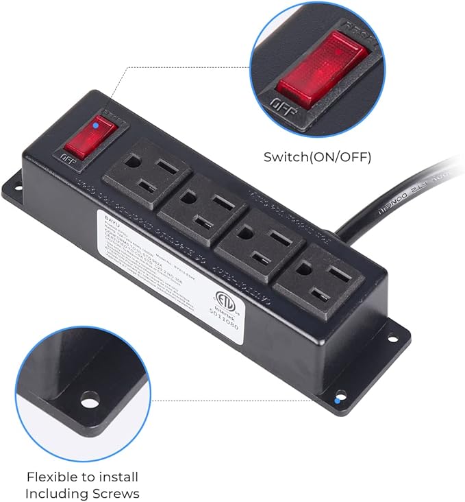 Mountable Power Strip with 4 Outlet, Wall Mount Under Desk Power Strip with - Image 5