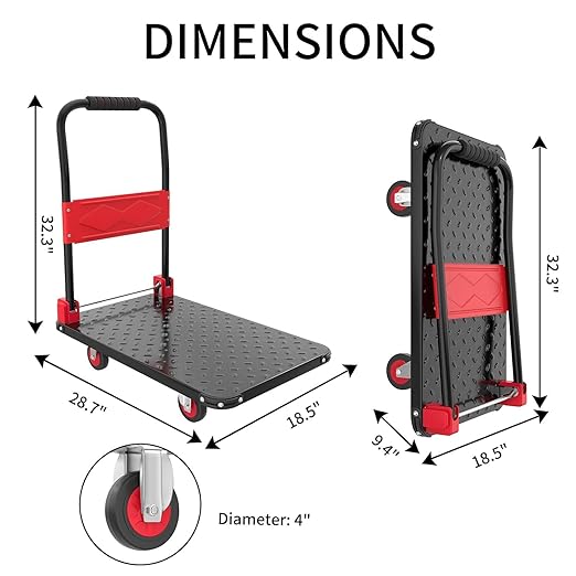 Foldable Platform Push Cart Dolly – 330lbs Heavy Duty Flat Bed Cart - Image 6