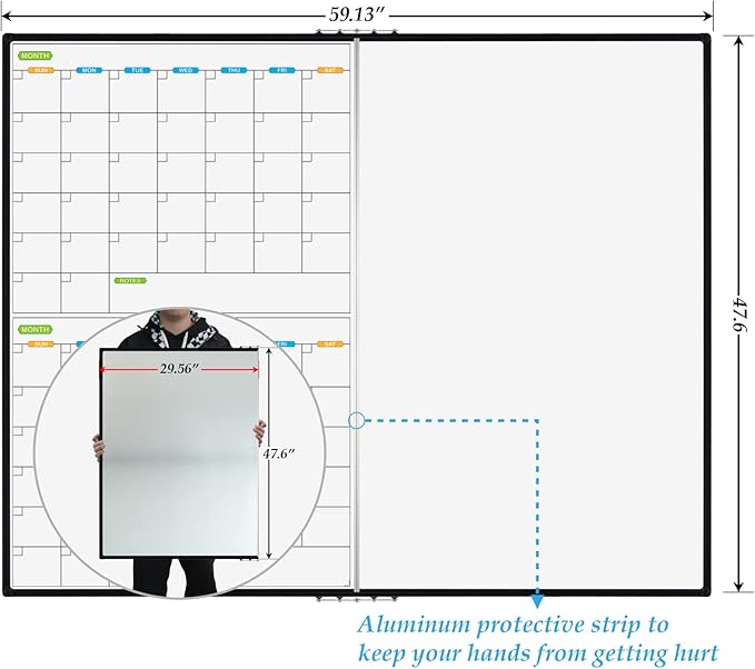 JILoffice Magnetic Foldable Dry Erase Calendar Whiteboard Combo, 2 Month - Image 3