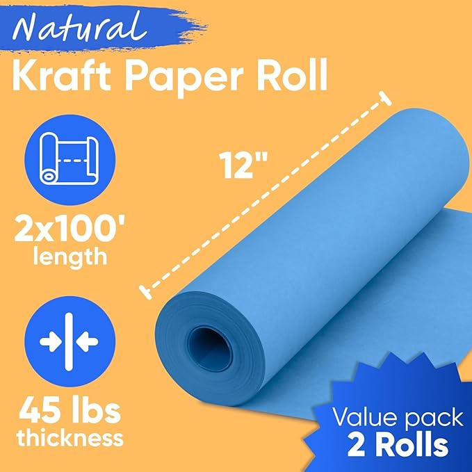 12" x 1200" Dark Blue Kraft Paper Roll, 45 lbs Thickness, Made in USA Colored - Image 3